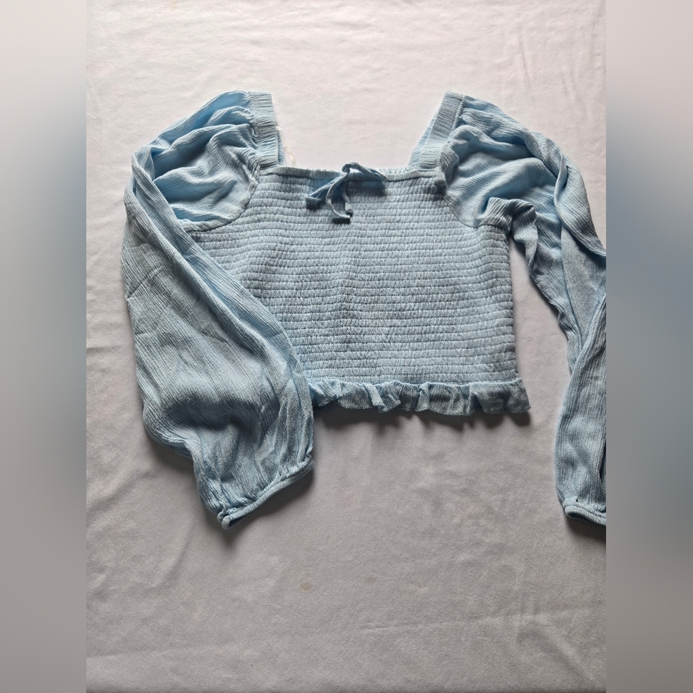 Boho Hippie Vibes Cottagecore Playful Baby Blue Crop Top W Long Flowy Sleeves L